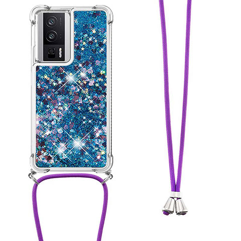 Coque Silicone Housse Etui Gel Bling-Bling avec Laniere Strap S03 pour Xiaomi Poco F5 Pro 5G Bleu