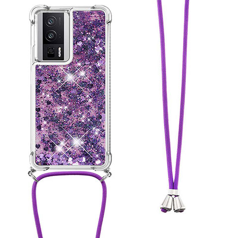 Coque Silicone Housse Etui Gel Bling-Bling avec Laniere Strap S03 pour Xiaomi Poco F5 Pro 5G Violet