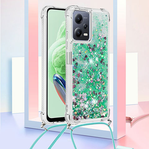 Coque Silicone Housse Etui Gel Bling-Bling avec Laniere Strap S03 pour Xiaomi Poco X5 5G Vert