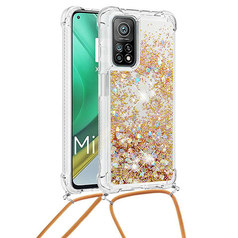 Coque Silicone Housse Etui Gel Bling-Bling avec Laniere Strap S03 pour Xiaomi Redmi K30S 5G Or