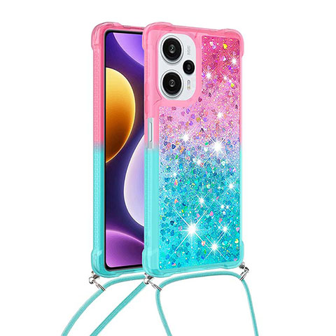 Coque Silicone Housse Etui Gel Bling-Bling avec Laniere Strap YB1 pour Xiaomi Poco F5 5G Rose