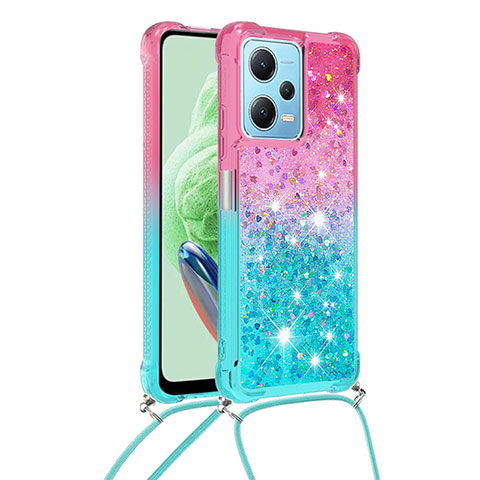 Coque Silicone Housse Etui Gel Bling-Bling avec Laniere Strap YB1 pour Xiaomi Poco X5 5G Rose