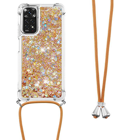 Coque Silicone Housse Etui Gel Bling-Bling avec Laniere Strap YB1 pour Xiaomi Redmi Note 11 4G (2022) Or