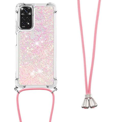 Coque Silicone Housse Etui Gel Bling-Bling avec Laniere Strap YB1 pour Xiaomi Redmi Note 11 4G (2022) Or Rose