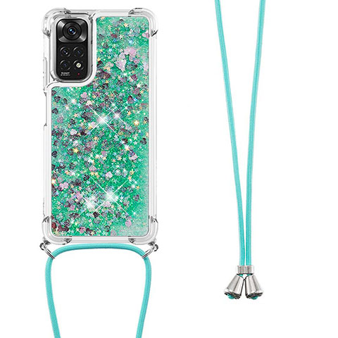 Coque Silicone Housse Etui Gel Bling-Bling avec Laniere Strap YB1 pour Xiaomi Redmi Note 11S 4G Vert