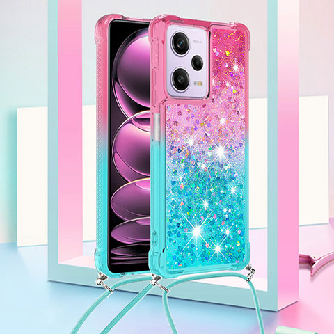 Coque Silicone Housse Etui Gel Bling-Bling avec Laniere Strap YB1 pour Xiaomi Redmi Note 12 Pro 5G Rose