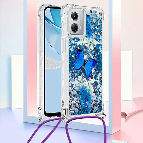 Coque Silicone Housse Etui Gel Bling-Bling avec Laniere Strap YB2 pour Motorola Moto G 5G (2023) Bleu