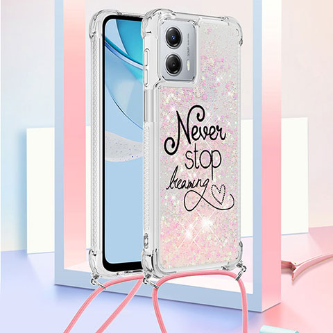 Coque Silicone Housse Etui Gel Bling-Bling avec Laniere Strap YB2 pour Motorola Moto G 5G (2023) Rose