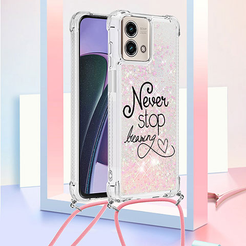 Coque Silicone Housse Etui Gel Bling-Bling avec Laniere Strap YB2 pour Motorola Moto G Stylus (2023) 4G Or Rose