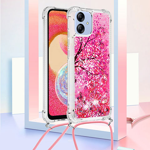 Coque Silicone Housse Etui Gel Bling-Bling avec Laniere Strap YB2 pour Samsung Galaxy A04 4G Rose Rouge