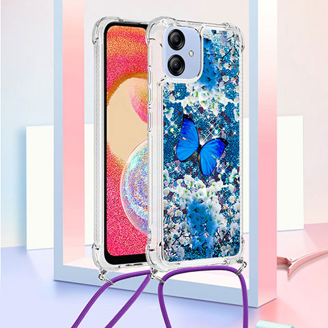 Coque Silicone Housse Etui Gel Bling-Bling avec Laniere Strap YB2 pour Samsung Galaxy A04E Bleu