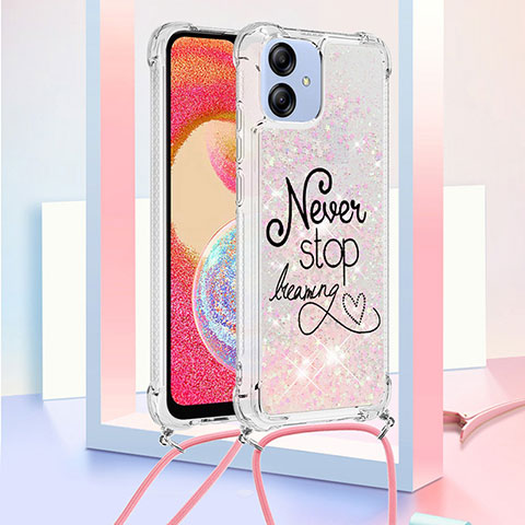 Coque Silicone Housse Etui Gel Bling-Bling avec Laniere Strap YB2 pour Samsung Galaxy A04E Rose