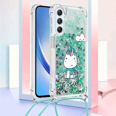 Coque Silicone Housse Etui Gel Bling-Bling avec Laniere Strap YB2 pour Samsung Galaxy A24 4G Vert