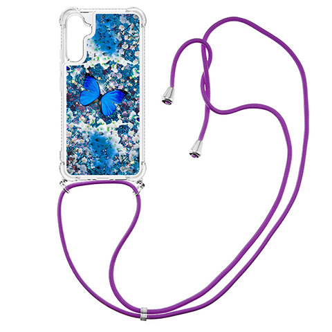 Coque Silicone Housse Etui Gel Bling-Bling avec Laniere Strap YB2 pour Samsung Galaxy A34 5G Bleu