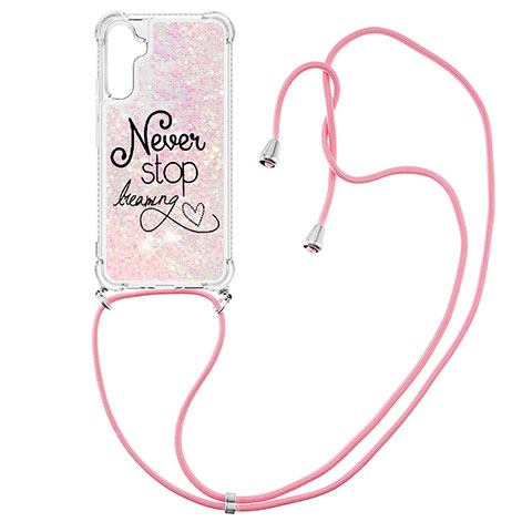 Coque Silicone Housse Etui Gel Bling-Bling avec Laniere Strap YB2 pour Samsung Galaxy A34 5G Rose