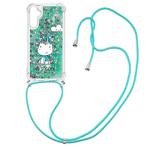 Coque Silicone Housse Etui Gel Bling-Bling avec Laniere Strap YB2 pour Samsung Galaxy A34 5G Vert