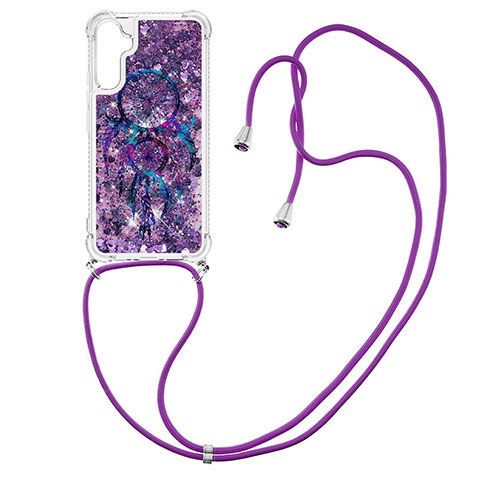 Coque Silicone Housse Etui Gel Bling-Bling avec Laniere Strap YB2 pour Samsung Galaxy A34 5G Violet