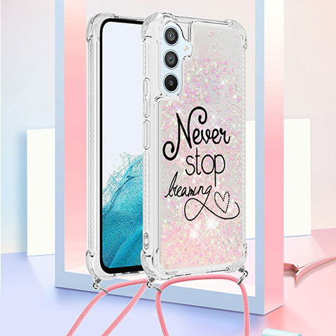 Coque Silicone Housse Etui Gel Bling-Bling avec Laniere Strap YB2 pour Samsung Galaxy A54 5G Rose