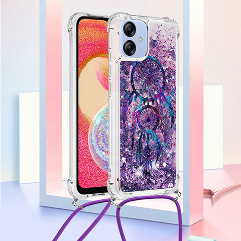 Coque Silicone Housse Etui Gel Bling-Bling avec Laniere Strap YB2 pour Samsung Galaxy M04 Violet