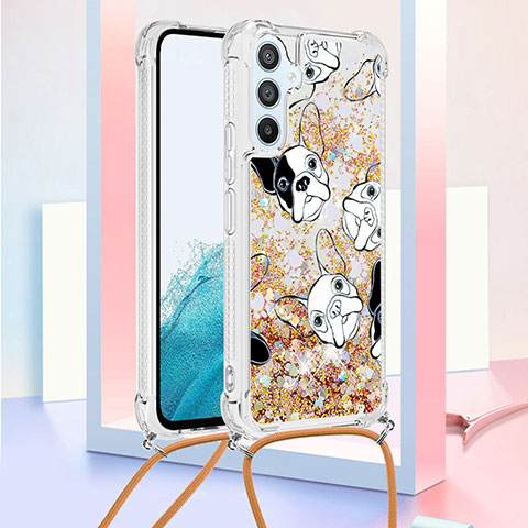 Coque Silicone Housse Etui Gel Bling-Bling avec Laniere Strap YB2 pour Samsung Galaxy Quantum4 5G Or