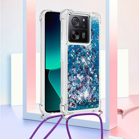 Coque Silicone Housse Etui Gel Bling-Bling avec Laniere Strap YB2 pour Xiaomi Mi 13T Pro 5G Bleu