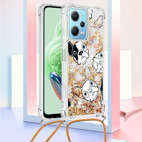 Coque Silicone Housse Etui Gel Bling-Bling avec Laniere Strap YB2 pour Xiaomi Poco X5 5G Or