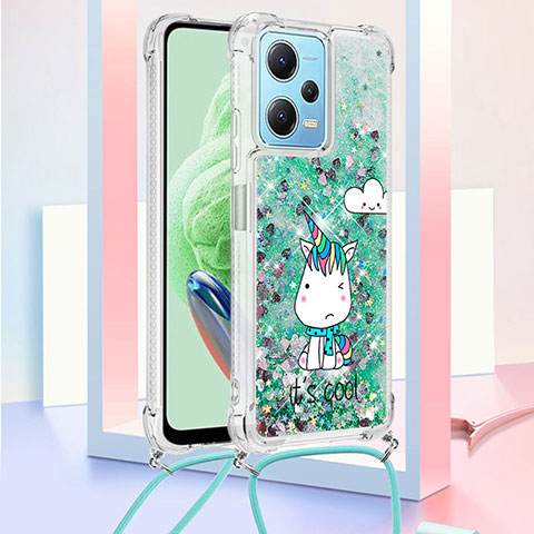 Coque Silicone Housse Etui Gel Bling-Bling avec Laniere Strap YB2 pour Xiaomi Poco X5 5G Vert