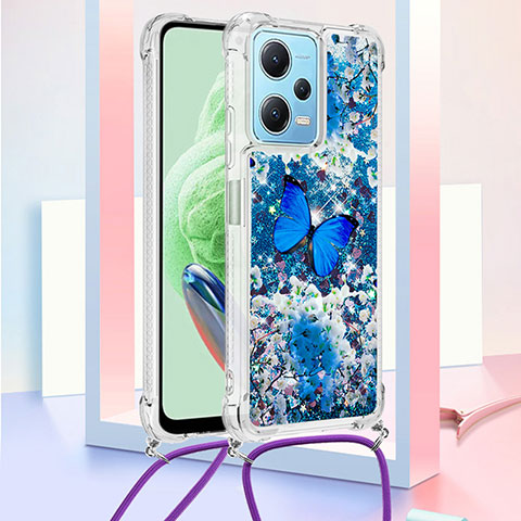 Coque Silicone Housse Etui Gel Bling-Bling avec Laniere Strap YB2 pour Xiaomi Redmi Note 12 5G Bleu