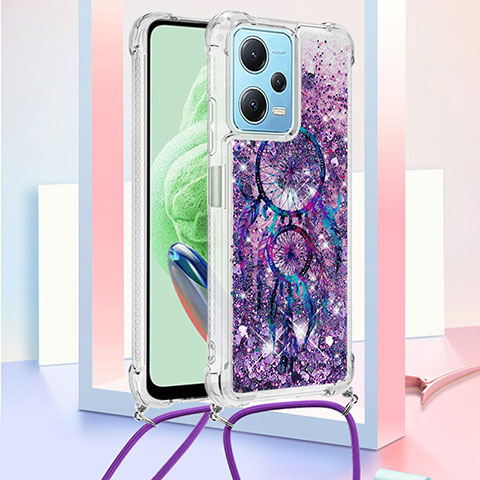 Coque Silicone Housse Etui Gel Bling-Bling avec Laniere Strap YB2 pour Xiaomi Redmi Note 12 5G Violet