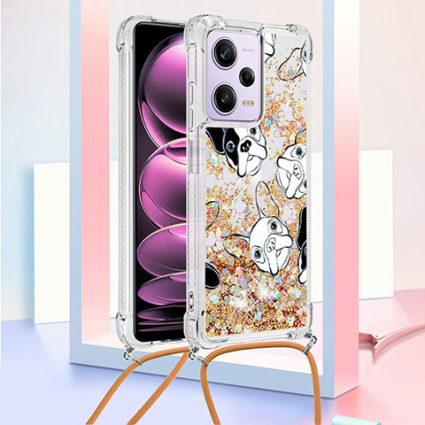 Coque Silicone Housse Etui Gel Bling-Bling avec Laniere Strap YB2 pour Xiaomi Redmi Note 12 Pro 5G Or