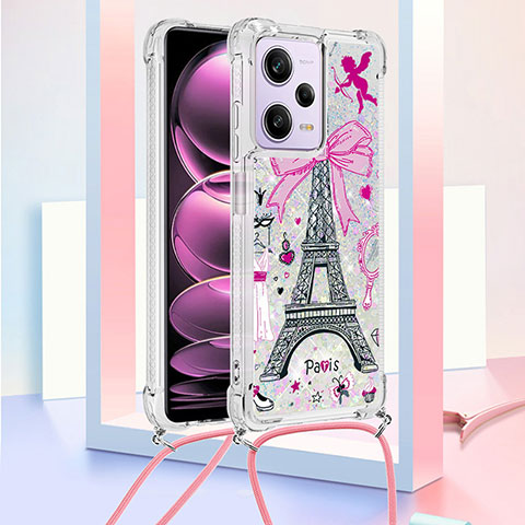 Coque Silicone Housse Etui Gel Bling-Bling avec Laniere Strap YB2 pour Xiaomi Redmi Note 12 Pro 5G Or Rose