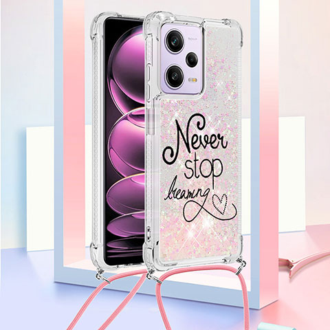 Coque Silicone Housse Etui Gel Bling-Bling avec Laniere Strap YB2 pour Xiaomi Redmi Note 12 Pro 5G Rose