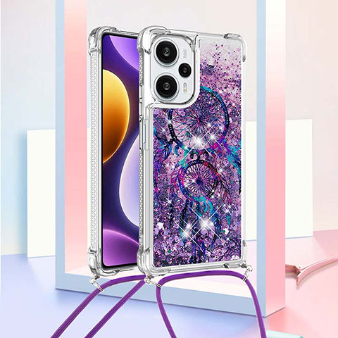 Coque Silicone Housse Etui Gel Bling-Bling avec Laniere Strap YB2 pour Xiaomi Redmi Note 12 Turbo 5G Violet