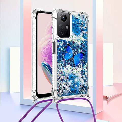 Coque Silicone Housse Etui Gel Bling-Bling avec Laniere Strap YB2 pour Xiaomi Redmi Note 12S Bleu