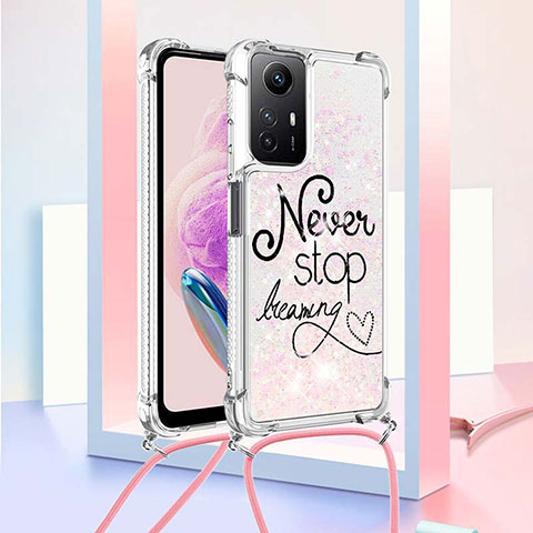 Coque Silicone Housse Etui Gel Bling-Bling avec Laniere Strap YB2 pour Xiaomi Redmi Note 12S Or Rose