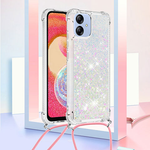 Coque Silicone Housse Etui Gel Bling-Bling avec Laniere Strap YB3 pour Samsung Galaxy A04 4G Argent