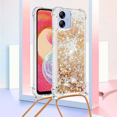 Coque Silicone Housse Etui Gel Bling-Bling avec Laniere Strap YB3 pour Samsung Galaxy A04 4G Or