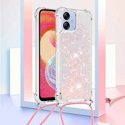 Coque Silicone Housse Etui Gel Bling-Bling avec Laniere Strap YB3 pour Samsung Galaxy A04 4G Rose
