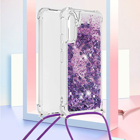 Coque Silicone Housse Etui Gel Bling-Bling avec Laniere Strap YB3 pour Samsung Galaxy A34 5G Violet