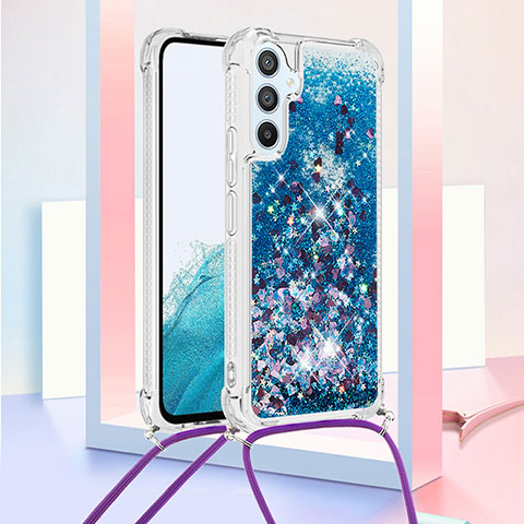 Coque Silicone Housse Etui Gel Bling-Bling avec Laniere Strap YB3 pour Samsung Galaxy Quantum4 5G Bleu