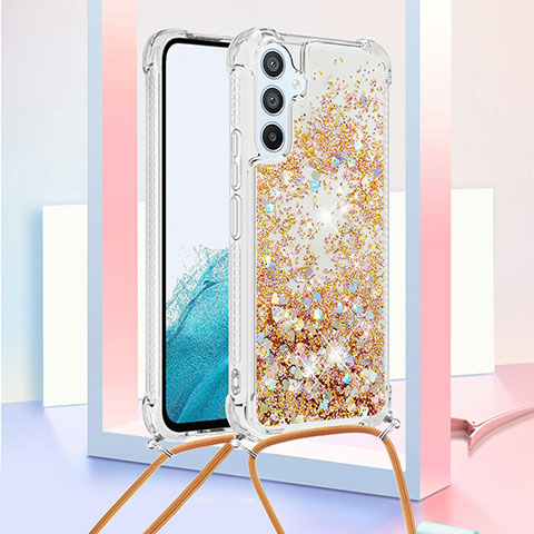 Coque Silicone Housse Etui Gel Bling-Bling avec Laniere Strap YB3 pour Samsung Galaxy Quantum4 5G Or