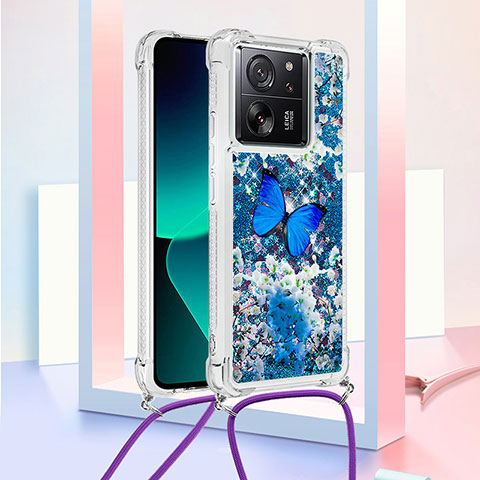 Coque Silicone Housse Etui Gel Bling-Bling avec Laniere Strap YB3 pour Xiaomi Mi 13T 5G Bleu