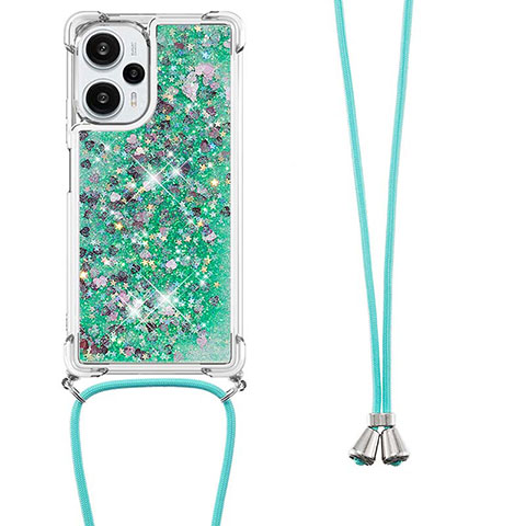 Coque Silicone Housse Etui Gel Bling-Bling avec Laniere Strap YB3 pour Xiaomi Poco F5 5G Vert