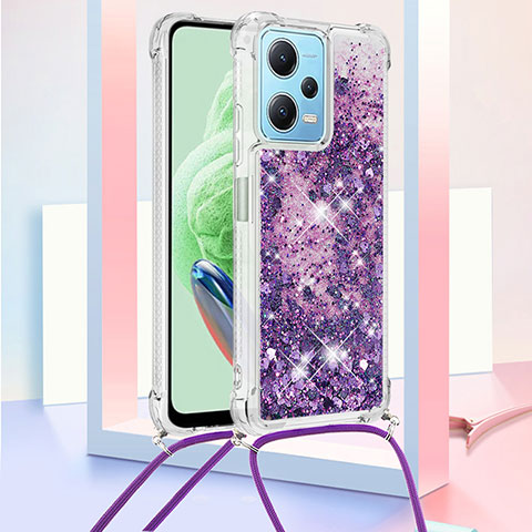 Coque Silicone Housse Etui Gel Bling-Bling avec Laniere Strap YB3 pour Xiaomi Poco X5 5G Violet