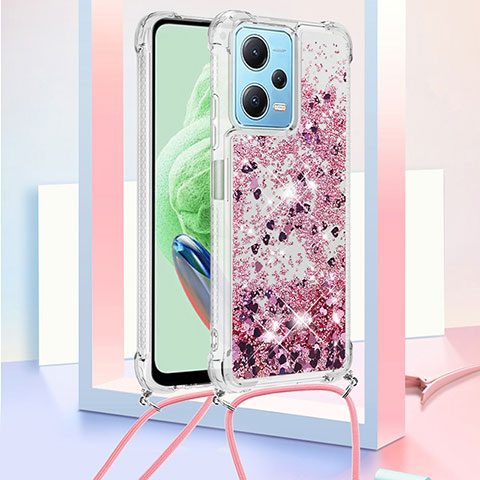 Coque Silicone Housse Etui Gel Bling-Bling avec Laniere Strap YB3 pour Xiaomi Redmi Note 12 5G Violet Clair