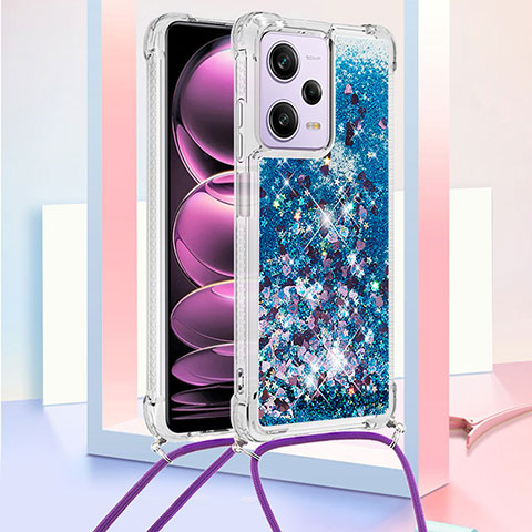 Coque Silicone Housse Etui Gel Bling-Bling avec Laniere Strap YB3 pour Xiaomi Redmi Note 12 Pro 5G Bleu