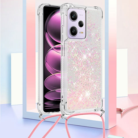 Coque Silicone Housse Etui Gel Bling-Bling avec Laniere Strap YB3 pour Xiaomi Redmi Note 12 Pro 5G Rose