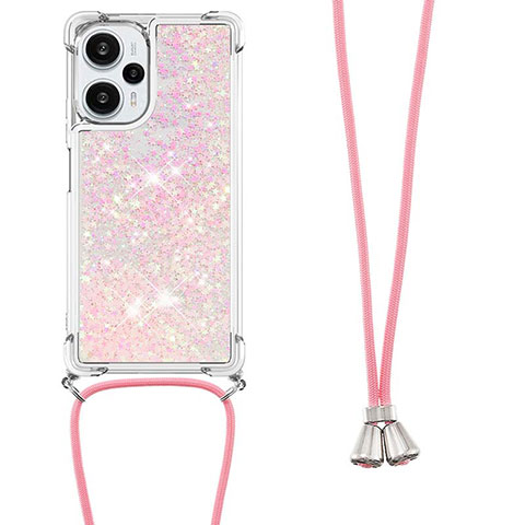 Coque Silicone Housse Etui Gel Bling-Bling avec Laniere Strap YB3 pour Xiaomi Redmi Note 12 Turbo 5G Or Rose