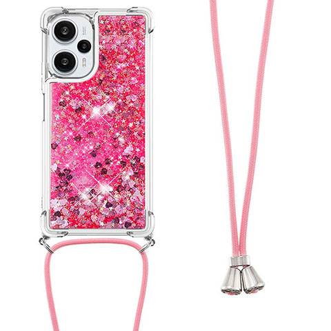 Coque Silicone Housse Etui Gel Bling-Bling avec Laniere Strap YB3 pour Xiaomi Redmi Note 12 Turbo 5G Rouge