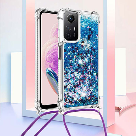 Coque Silicone Housse Etui Gel Bling-Bling avec Laniere Strap YB3 pour Xiaomi Redmi Note 12S Bleu